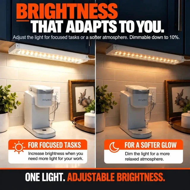 Alt view image 2 of 7 - LED Under Cabinet Task Light, Direct Wire or Plug-in + connector, Switch ,Dimmable, Linkable, 400 Lumens, 3000K Warm White, 6.2 Watts, CUL and E-Star listed, 12"