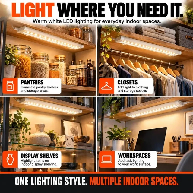 Alt view image 4 of 7 - LED Under Cabinet Task Light, Direct Wire or Plug-in + connector, Switch ,Dimmable, Linkable, 400 Lumens, 3000K Warm White, 6.2 Watts, CUL and E-Star listed, 12"