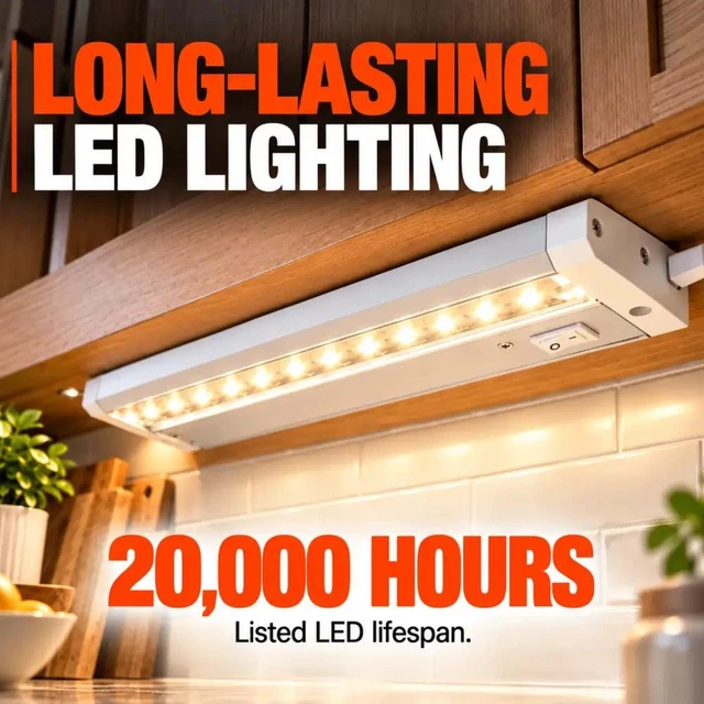 Alt view image 7 of 7 - LED Under Cabinet Task Light, Direct Wire or Plug-in + connector, Switch ,Dimmable, Linkable, 400 Lumens, 3000K Warm White, 6.2 Watts, CUL and E-Star listed, 12"