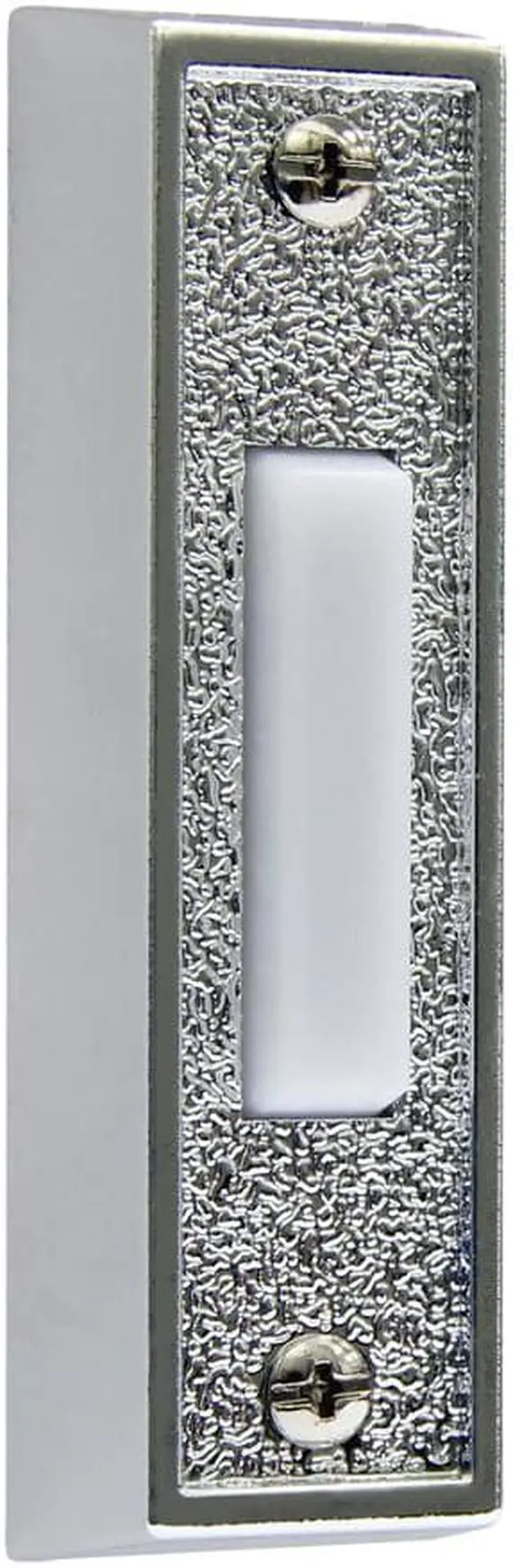 Main image of IQ America DP1109S Wired Polished Plated Silver Surface Mounted Traditional Doorbell Pushbutton White Push Button for use with most Wired Door Bells Chimes  3.5" x 1" x .75"