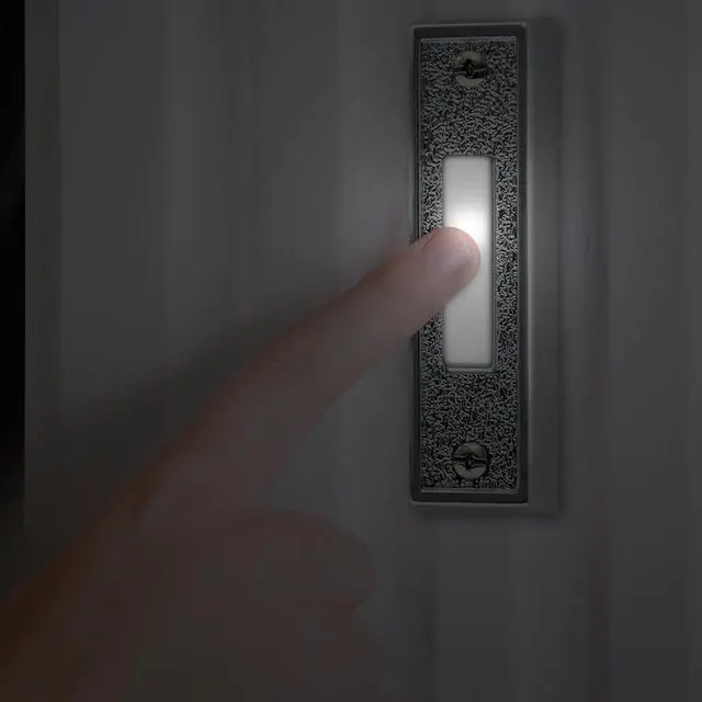Alt view image 3 of 3 - IQ America DP1109S Wired Polished Plated Silver Surface Mounted Traditional Doorbell Pushbutton White Push Button for use with most Wired Door Bells Chimes  3.5" x 1" x .75"