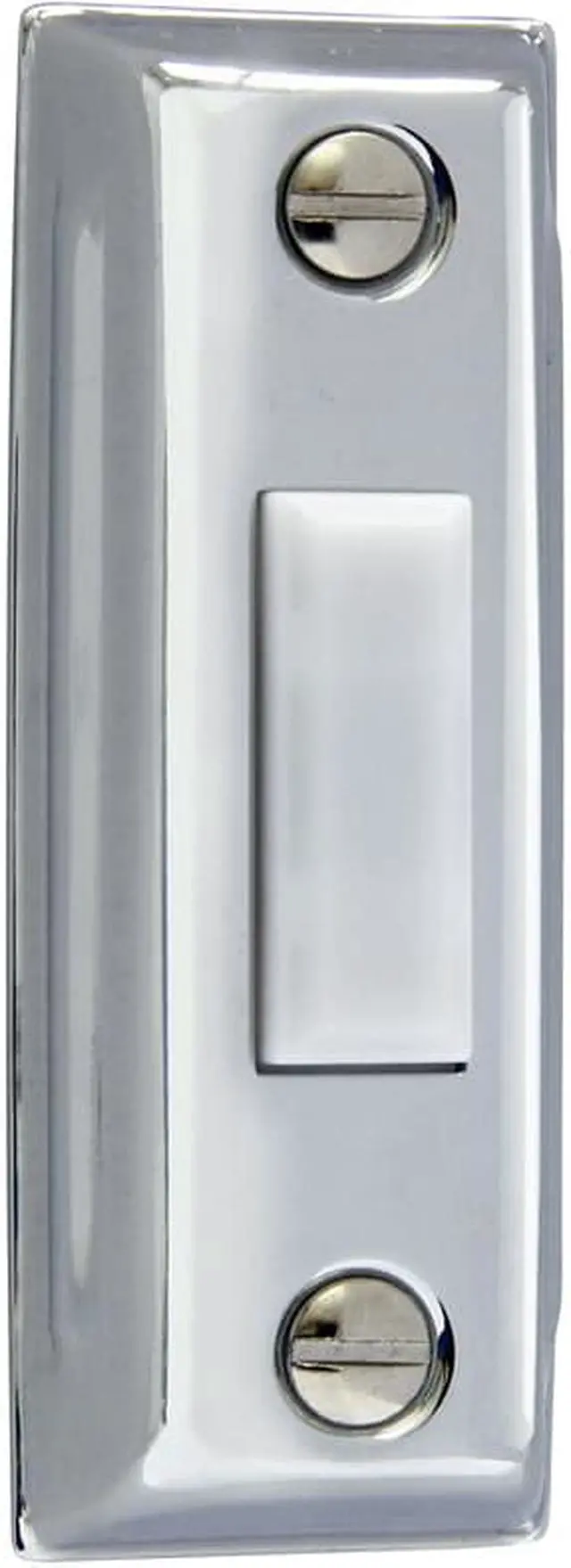 Main image of IQ America DP1203 Wired Polished Chrome Plated  Surface Mounted Doorbell Pushbutton White Push Button for use with most Wired Door Bells Chimes  3.5" x 1" x .75"