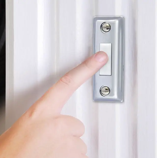 Alt view image 3 of 3 - IQ America DP1203 Wired Polished Chrome Plated  Surface Mounted Doorbell Pushbutton White Push Button for use with most Wired Door Bells Chimes  3.5" x 1" x .75"
