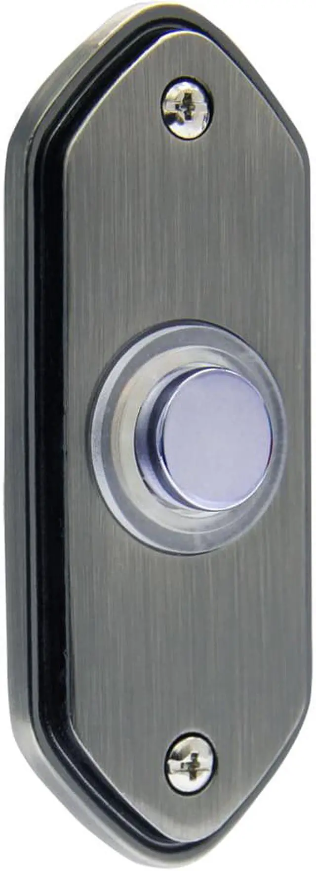 Main image of IQ America DP1212A  Wired Pewter Plated Surface Mounted Contemporary Doorbell Pushbutton Chrome Push Button with Acrylic Transparent Accent Ring for use with most Wired Door Bells Chimes  3.5" x 1" x