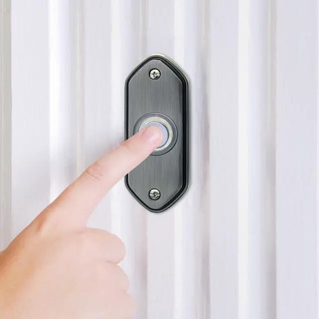 Alt view image 3 of 3 - IQ America DP1212A  Wired Pewter Plated Surface Mounted Contemporary Doorbell Pushbutton Chrome Push Button with Acrylic Transparent Accent Ring for use with most Wired Door Bells Chimes  3.5" x 1" x