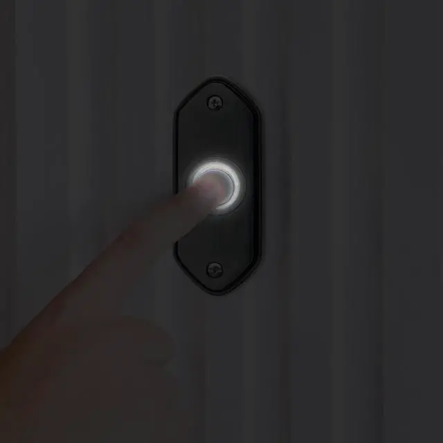 Alt view image 2 of 3 - IQ America DP1212A  Wired Pewter Plated Surface Mounted Contemporary Doorbell Pushbutton Chrome Push Button with Acrylic Transparent Accent Ring for use with most Wired Door Bells Chimes  3.5" x 1" x