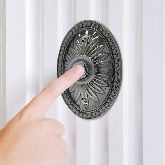 Alt view image 2 of 4 - IQ America DP1231  Over-sized Wired Pewter Plated Surface Mounted Traditional Lighted Doorbell Pushbutton Chrome Push Button with Acrylic Transparent Accent Ring for use with most Wired Door Bells Chi