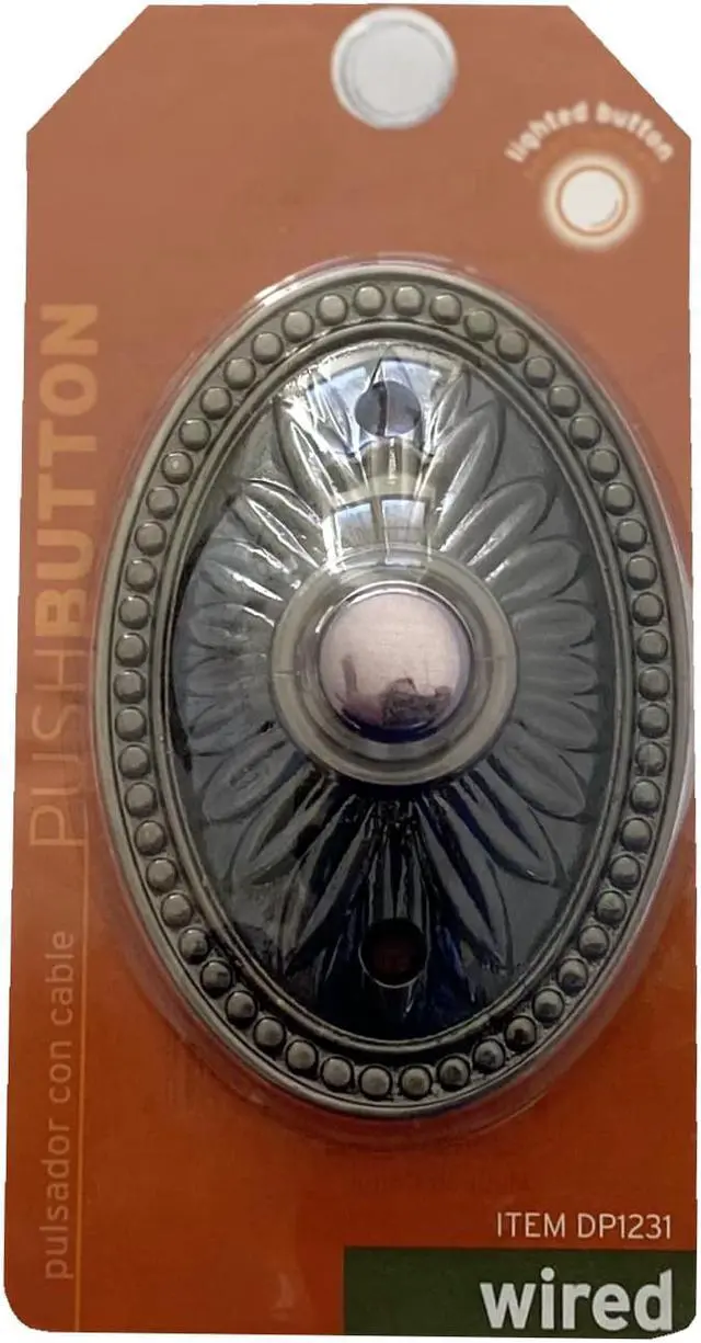 Alt view image 4 of 4 - IQ America DP1231  Over-sized Wired Pewter Plated Surface Mounted Traditional Lighted Doorbell Pushbutton Chrome Push Button with Acrylic Transparent Accent Ring for use with most Wired Door Bells Chi