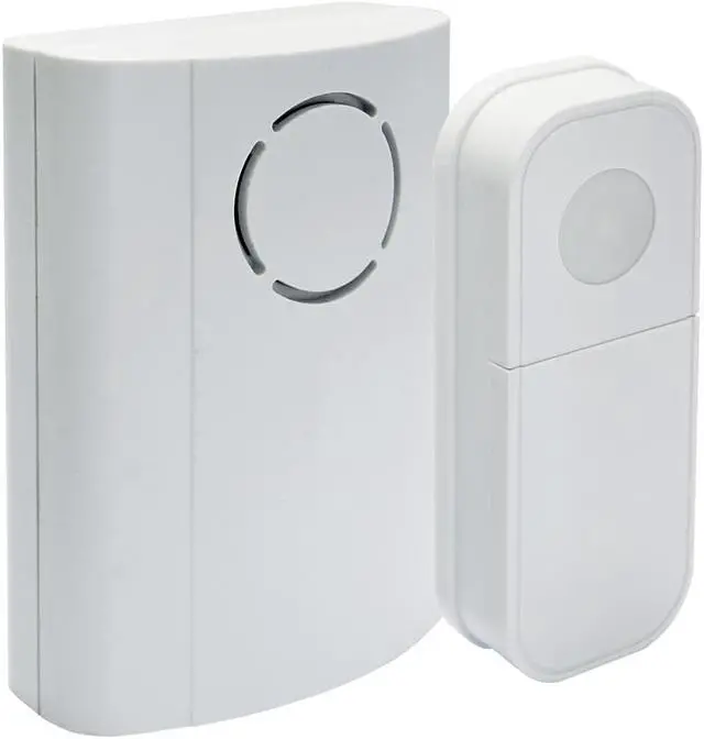 Main image of IQ America WD1020 Portable Wireless Battery Operated Contemporary Door Chime Door Bell with Pushbutton 2 Melody Notes 100 foot Range Simple Installation and Programming Bring It Anywhere