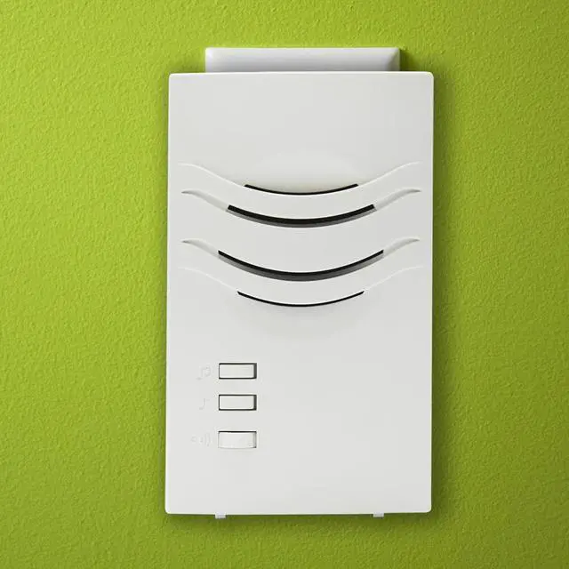 Alt view image 3 of 3 - IQ America WD1150 Wireless Plugin Contemporary Door Chime Door Bell 1 Pushbutton 3 Melody Notes Westminster Chime Volume Control 150 foot Range Simple Install Use Anywhere RV Cabin Office! White