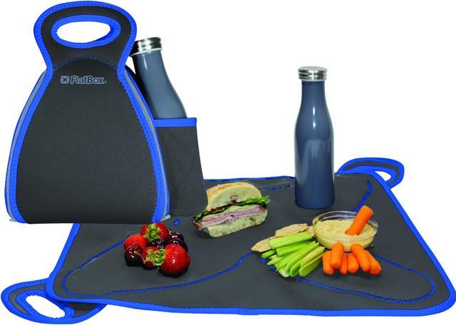 Flatbox Drinx Neoprene Lunch Bag Tote Machine Washable Unzips Placemat Gray-Blue