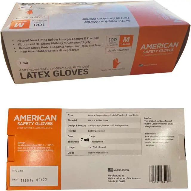 Alt view image 6 of 6 - American Safety Glove Disposable Low Protein Natural Rubber Non-Allergy 7 MIL 1PK (100 Gloves) Large 1 box