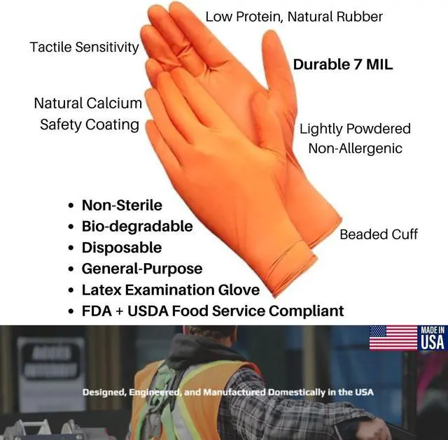 Alt view image 2 of 6 - American Safety Glove Disposable Low Protein Natural Rubber Non-Allergy 7 MIL 1PK (100 Gloves) Large 1 box
