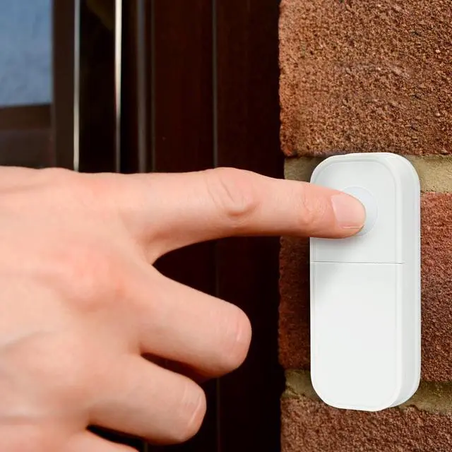 Alt view image 2 of 3 - IQ America WD1020 Portable Wireless Battery Operated Contemporary Door Chime Door Bell with Pushbutton 2 Melody Notes 100 foot Range Simple Installation and Programming White - 2 Pack