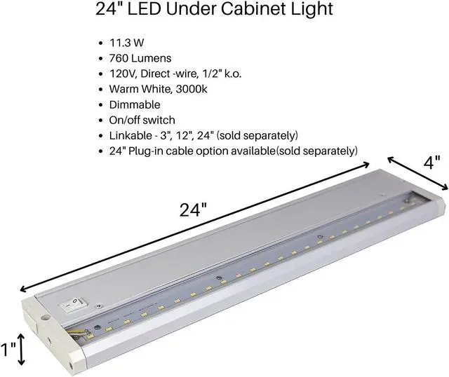 Alt view image 2 of 7 - FLI 24 inch LED Under Cabinet Surface Mount Task Light, Direct Wire, Switch, Dimmable, Linkable,  760 Lumens, 3000K Warm White ,11.3 watts, CUL Listed, Energy Star Rated