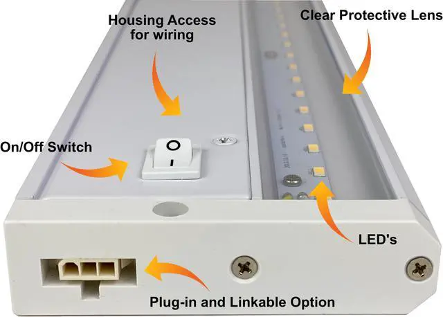 Alt view image 3 of 7 - LED Under Cabinet Task Light, Direct Wire or Plug-in + connector, Switch ,Dimmable, Linkable, 400 Lumens, 3000K Warm White, 6.2 Watts, CUL and E-Star listed, 12"