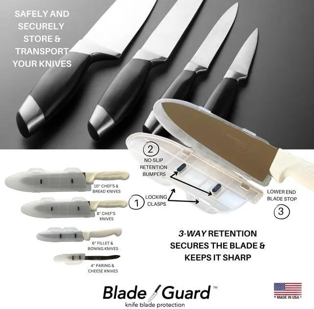 Alt view image 4 of 7 - BladeGuard KnifeSafe Knife Blade Case Protective Cutlery Cover Edge Guard Sheath, Safely Store and Transport Kitchen Camping Hunting Sports RV Dishwasher Safe for Chef's & Home Cooks 6in Clear