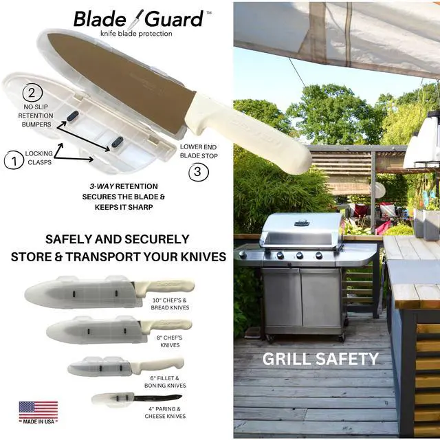 Alt view image 6 of 7 - BladeGuard KnifeSafe Knife Blade Case Protective Cutlery Cover Edge Guard Sheath, Safely Store and Transport Kitchen Camping Hunting Sports RV Dishwasher Safe for Chef's & Home Cooks 6in Clear