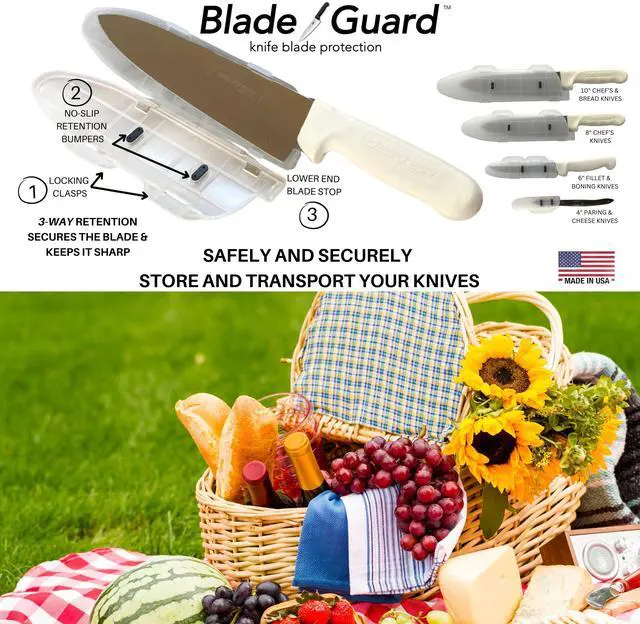 Alt view image 7 of 7 - BladeGuard KnifeSafe Knife Blade Case Protective Cutlery Cover Edge Guard Sheath, Safely Store and Transport Kitchen Camping Hunting Sports RV Dishwasher Safe for Chef's & Home Cooks 6in Clear