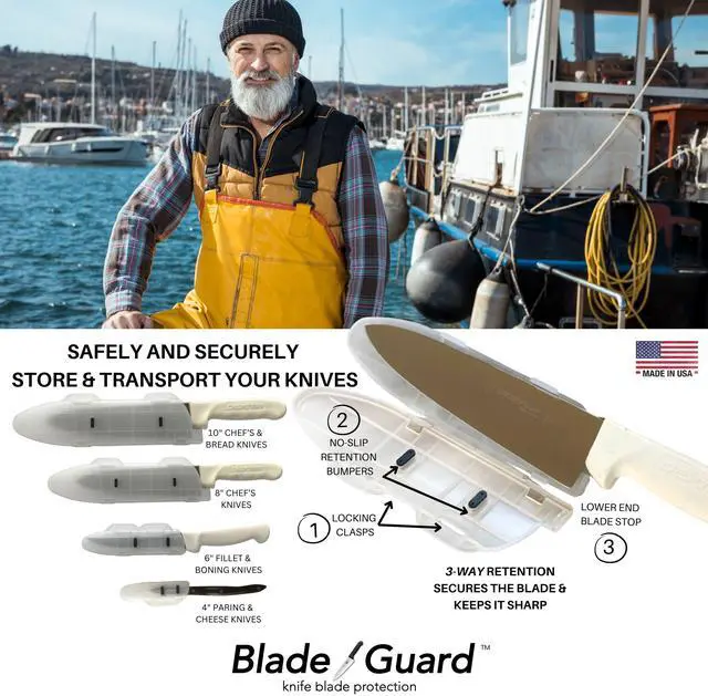 Alt view image 7 of 7 - BladeGuard KnifeSafe Knife Blade Case Protective Cutlery Cover Edge Guard Sheath, Safely Store and Transport Kitchen Camping Hunting Sports RV Dishwasher Safe for Chef's & Home Cooks 4in Clear