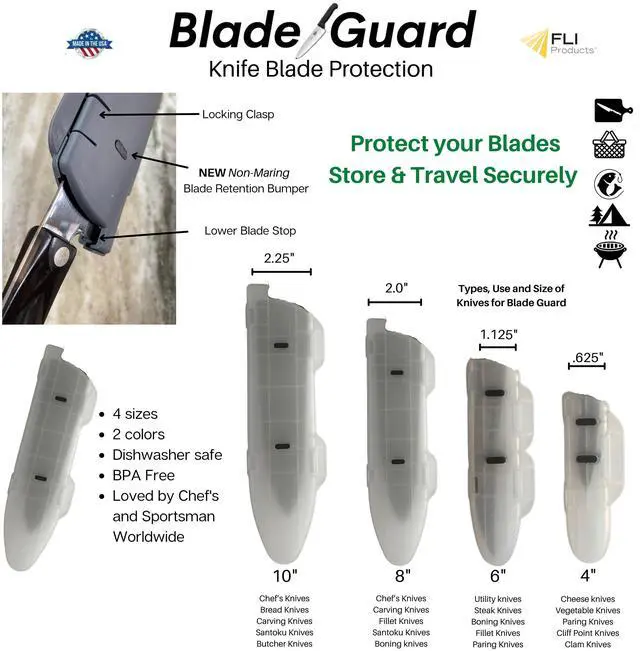 Alt view image 3 of 7 - BladeGuard KnifeSafe Knife Blade Case Protective Cutlery Cover Edge Guard Sheath, Safely Store and Transport Kitchen Camping Hunting Sports RV Dishwasher Safe for Chef's & Home Cooks 8in Clear