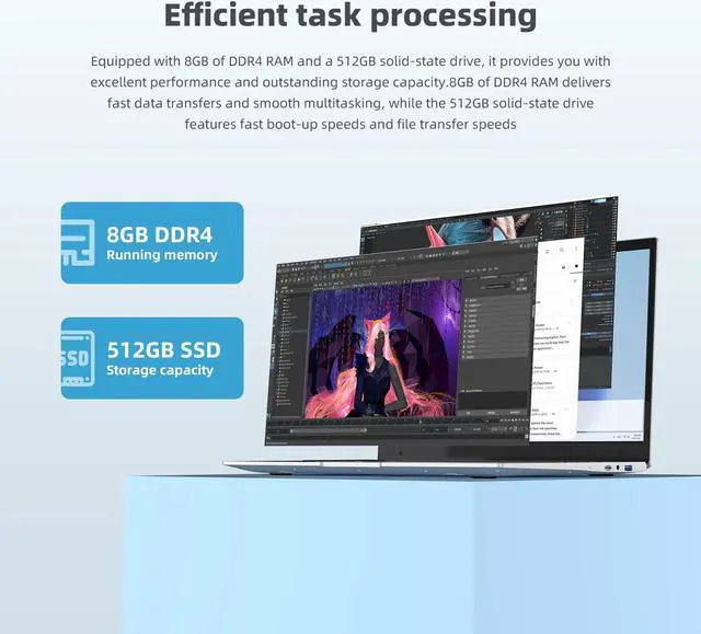Alt view image 3 of 7 - JUSTTHINK 15.6" Laptop 8GB DDR4 RAM/512GB SSD,1080P FHD Screen Intel Celeron J4115 Laptop with Full Size Backlit Keyboard with Fingerprint,2.4/5G WiFi,Bluetooth 4.2