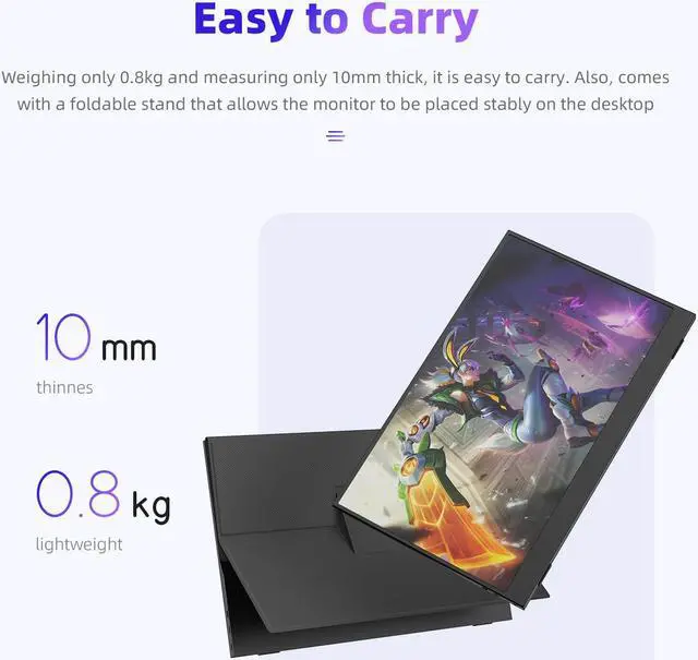 Alt view image 4 of 7 - JUSTTHINK Portable Monitor 15.6 Inch FHD 1080P Screen Connect USB Type-C HDMI Second Screen Built-in Dual Speakers Laptop Monitor Display for Laptop Desktop Phones Tablet PS5/4 Xbox Switch