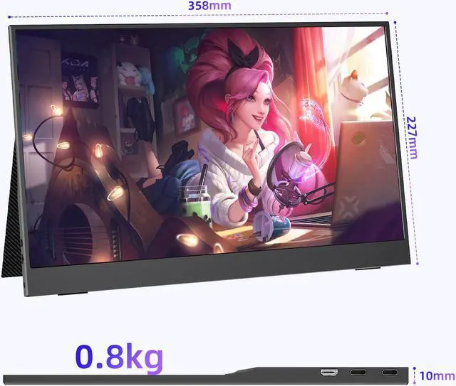 Alt view image 6 of 7 - JUSTTHINK Portable Monitor 15.6 Inch FHD 1080P Screen Connect USB Type-C HDMI Second Screen Built-in Dual Speakers Laptop Monitor Display for Laptop Desktop Phones Tablet PS5/4 Xbox Switch