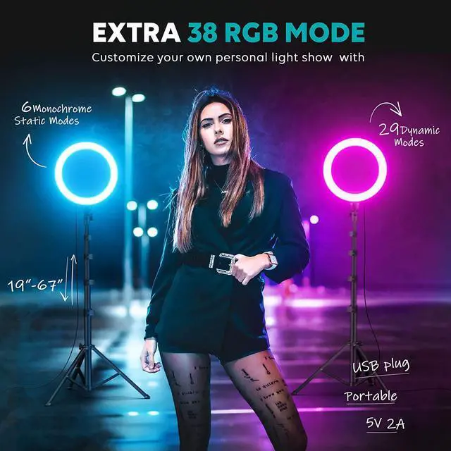 Alt view image 5 of 6 - 10 Ring Light with Stand 72 Tall & Phone Holder 38 Color Modes Selfie Light with Tripod Stand Stepless Dimmable/Speed LED Ring Light for iPhone & Android YouTube Makeup TIK Tok