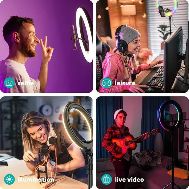 Alt view image 6 of 6 - 10 Ring Light with Stand 72 Tall & Phone Holder 38 Color Modes Selfie Light with Tripod Stand Stepless Dimmable/Speed LED Ring Light for iPhone & Android YouTube Makeup TIK Tok