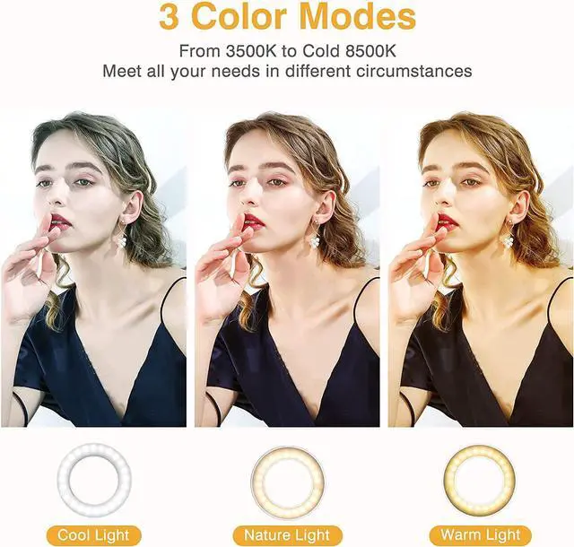 Alt view image 3 of 7 - Clip on Ring Light, Kimwood Rechargeable 60 LED Selfie Ring Light for Phone, Laptop, Tablet (3 Models, 5 Level Brightness)