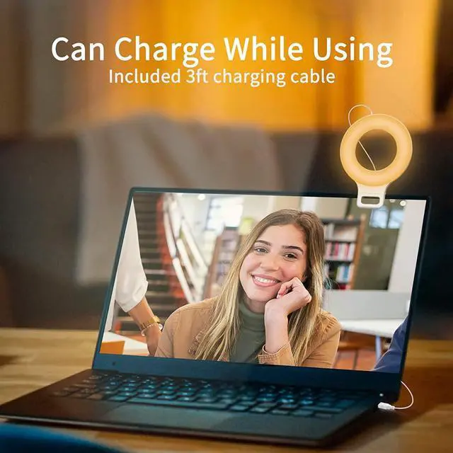 Alt view image 5 of 7 - Clip on Ring Light, Kimwood Rechargeable 60 LED Selfie Ring Light for Phone, Laptop, Tablet (3 Models, 5 Level Brightness)