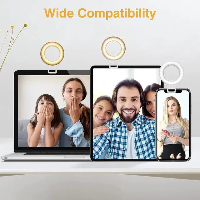 Alt view image 6 of 7 - Clip on Ring Light, Kimwood Rechargeable 60 LED Selfie Ring Light for Phone, Laptop, Tablet (3 Models, 5 Level Brightness)