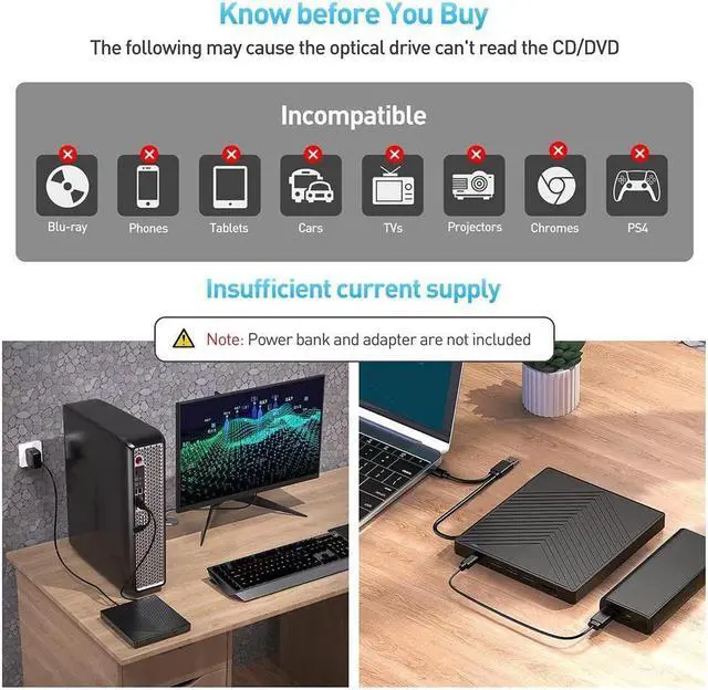 Alt view image 7 of 7 - External CD DVD Drive, Ultra Slim CD Burner USB 3.0 with 4 USB Ports and 2 TF/SD Card Slots, Optical Disk Drive for Laptop Mac, PC Windows 11/10/8/7 Linux OS