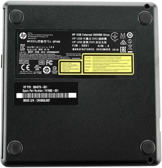 Alt view image 2 of 2 - HP Mobile USB External DVD-RW Drive GP70N 747080-001 864979-001