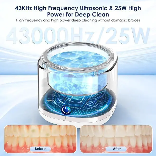 Alt view image 3 of 7 - Raymmnod Ultrasonic Cleaner for Dentures, Invisalign, Mouth Guard, Aligner, Whitening Trays, 43kHz 180ML Portable Ultrasonic Jewelry Cleaner Ultrasonic Retainer Cleaner for Home and Travel Use