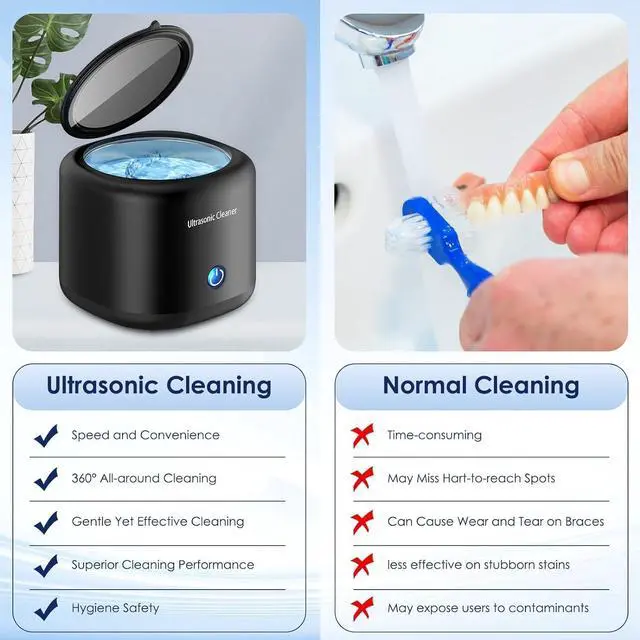 Alt view image 6 of 7 - Raymnmod Ultrasonic Cleaner for Dentures, Invisalign, Mouth Guard, Aligner, Whitening Trays, 43kHz 180ML Portable Ultrasonic Jewelry Cleaner Ultrasonic Retainer Cleaner for Home and Travel Use Black