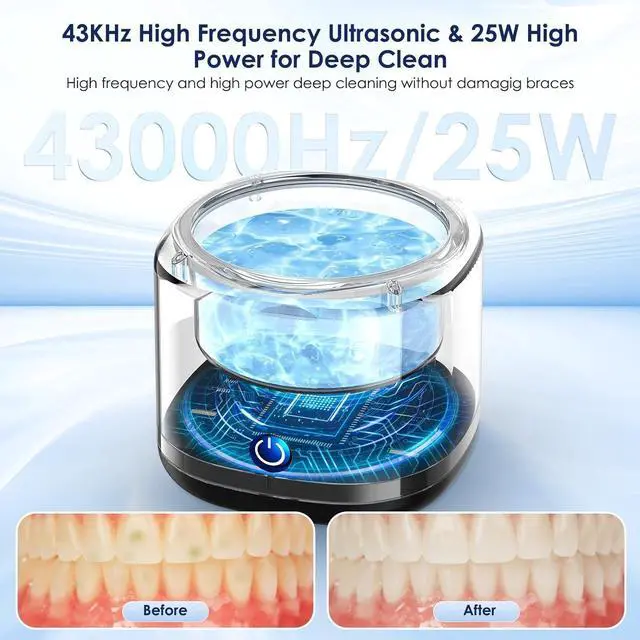 Alt view image 3 of 7 - Raymnmod Ultrasonic Cleaner for Dentures, Invisalign, Mouth Guard, Aligner, Whitening Trays, 43kHz 180ML Portable Ultrasonic Jewelry Cleaner Ultrasonic Retainer Cleaner for Home and Travel Use Black