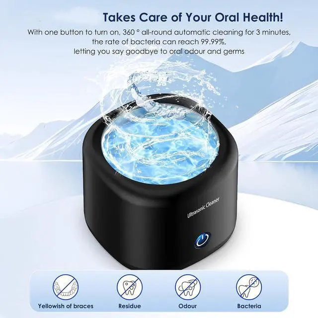 Alt view image 4 of 7 - Raymnmod Ultrasonic Cleaner for Dentures, Invisalign, Mouth Guard, Aligner, Whitening Trays, 43kHz 180ML Portable Ultrasonic Jewelry Cleaner Ultrasonic Retainer Cleaner for Home and Travel Use Black