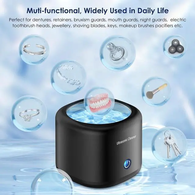Alt view image 7 of 7 - Raymnmod Ultrasonic Cleaner for Dentures, Invisalign, Mouth Guard, Aligner, Whitening Trays, 43kHz 180ML Portable Ultrasonic Jewelry Cleaner Ultrasonic Retainer Cleaner for Home and Travel Use Black