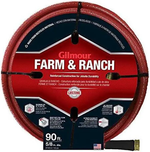 Alt view image 3 of 3 - Farm and Ranch Heavy Duty Garden Hose w/Brass Fittings, 5/8" ID, 90' L, Red Red