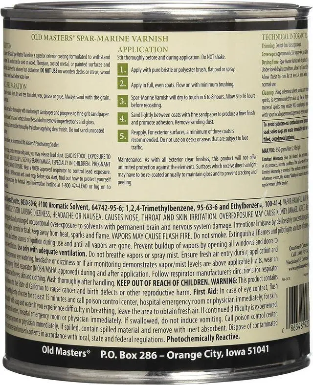 Alt view image 5 of 6 - Old Masters 92304 Oil Based Spar Marine? Varnish, 1 qt Can