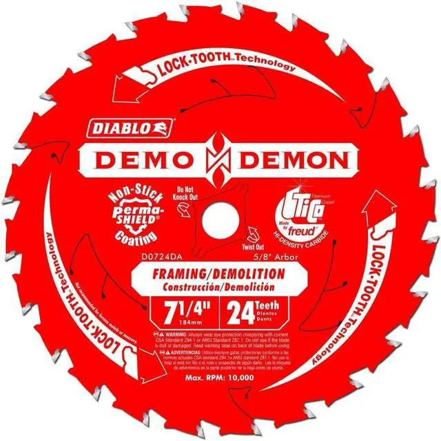 Alt view image 8 of 8 - Freud 7-.25in. 24T Diablo Demo Demon Framing & Demolition Saw Blade D0724DA
