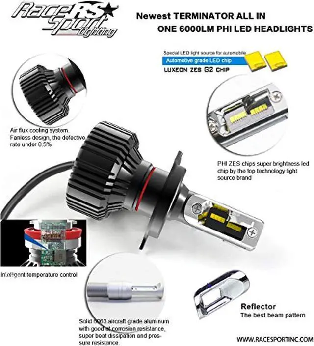 Alt view image 7 of 10 - 9006TLED - Terminator Series 9006 Fanless LED Conversion Headlight Kit