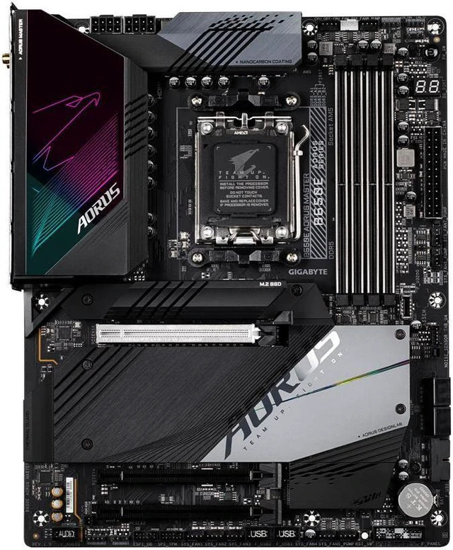 Alt view image 2 of 3 - GIGABYTE B650E AORUS MASTER AM5 LGA 1718 AMD B650 ATX Motherboard DDR5, Quad M.2, PCIe 5.0, USB 3.2 Gen2X2 Type-C, AMD WiFi 6E, Intel 2.5GbE LAN, Q-Flash Plus, EZ-Latch Plus