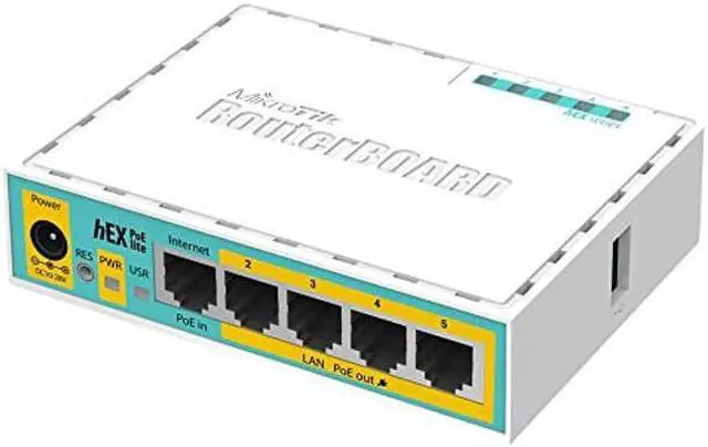 Main image of Mikrotik RouterBoard RB750UPr2 hEX PoE lite is a Small 5 Port Router, 1 USB 2.0 Port and PoE Output. Ports 2-5 can Power Other PoE Capable Devices with The Same Voltage as Applied to The Unit