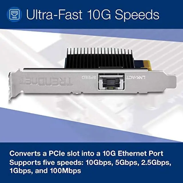 Alt view image 3 of 5 - TRENDnet 10 Gigabit PCIe Network Adapter, TEG-10GECTX, Converts a PCIe Slot into a 10G Ethernet Port, Supports 802.1Q Vlan, Includes Standard and Low-Profile Brackets, Windows/Server, (TEG-10GECTX)