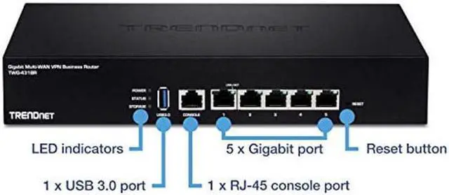 Main image of TRENDnet Gigabit Multi-WAN VPN Business Router, TWG-431BR, 5 x Gigabit Ports, 1 x Console Port, QoS, Inter-VLAN Routing, Dynamic Routing, Load-Balancing, High Availability, Online Firmware Updates