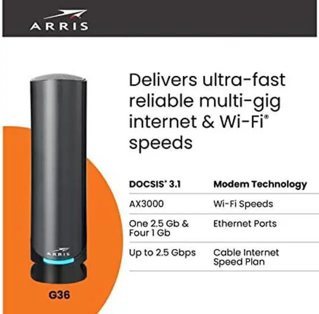 Alt view image 4 of 5 - ARRIS Surfboard G36 DOCSIS 3.1 Multi-Gigabit Cable Modem & AX3000 Wi-Fi Router | Comcast Xfinity, Cox, Spectrum| Four 2.5 Gbps Ports | 1.2 Gbps Max Internet Speeds | 4 OFDM Channels
