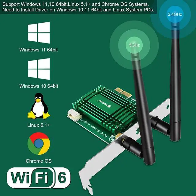 Alt view image 3 of 7 - WiFi 6 PCIE Wireless Network Adapter for Windows 11, 10 64bit, Linux Kernel 5.1+ Desktop PCs, for Gaming and Video Streaming, 2.4GHz 574Mbps and 5GHz 2400Mbps, Intel WiFi 6 AX200NGW (AX3000)